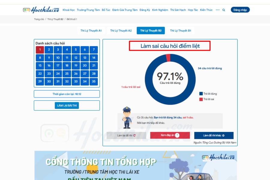 Trả lời sai câu hỏi điểm liệt là không đạt bài thi - Hocthilaixe.Com