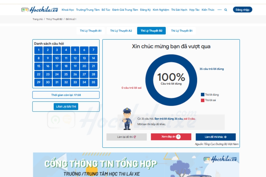 chọn “Xem đáp án” để ôn tập thêm tại Hocthilaixe.Com